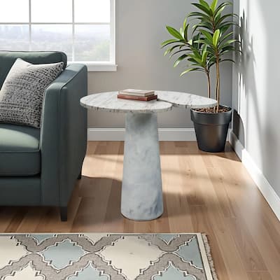 Granite And Marble Modern Round Side Table with Split-Top - 24" Ivory - 24" x 24" x 24"
