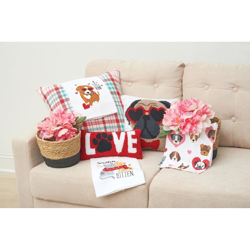 Valentine's Day "Love" Dog Paw Hooked Accent Pillow, 6" x 12"