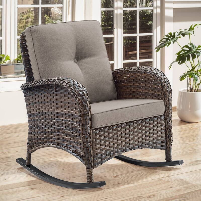 Gymojoy Comfortable PE Rattan Wicker Outdoor Rocking Chair for Outdoor - 1-Piece - Grey