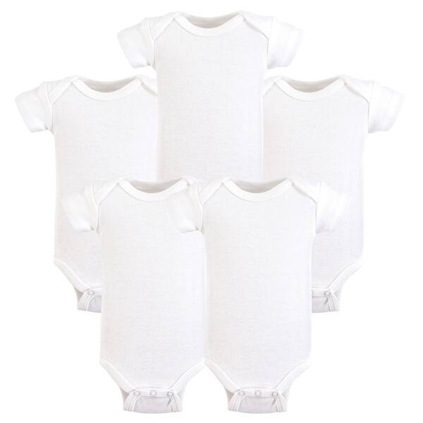 slide 1 of 1, Hudson Baby Cotton Preemie Bodysuits 5-pack, White, Preemie - White Short-Sleeve Preemie - White Short-Sleeve