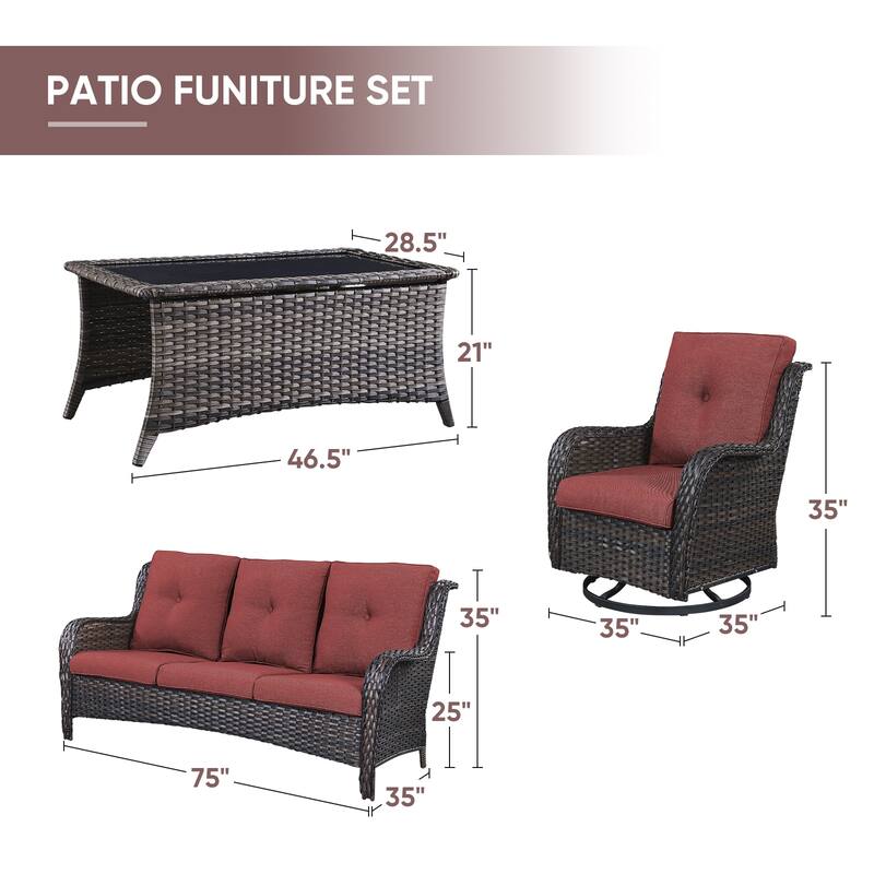 Gymojoy 4-Piece Patio Sofa with Swivel Glider Chair Set