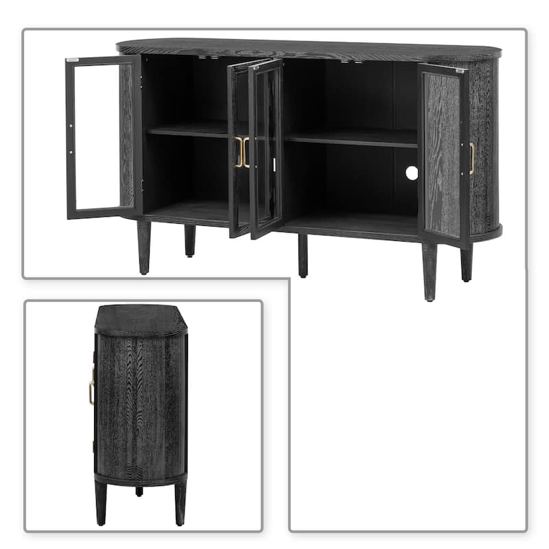 Classic Farmhouse Style Four Glass Door Wooden Sideboard with Cable Management Holes