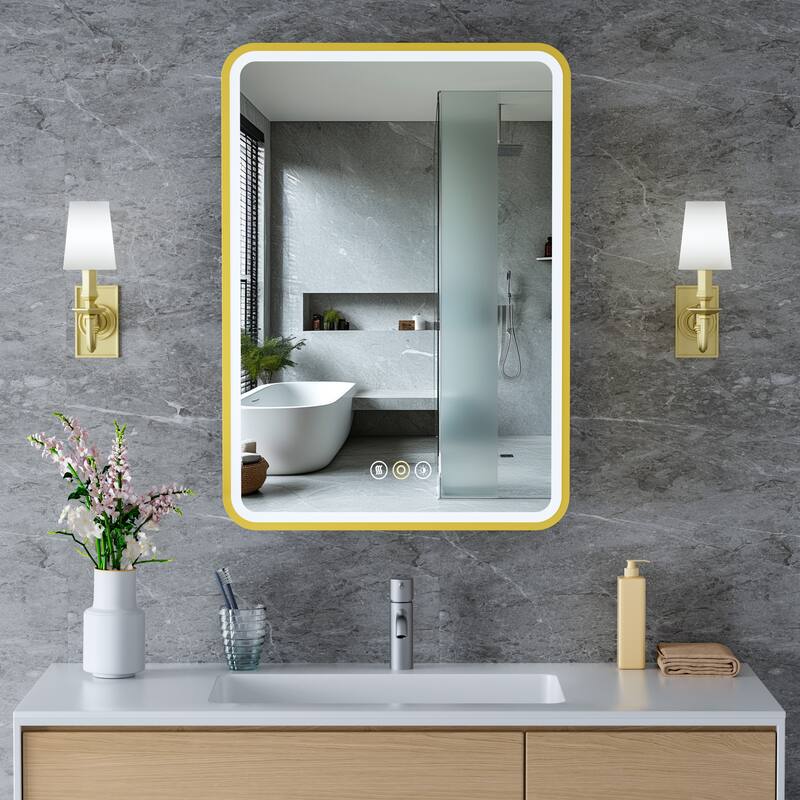 Aris Recessed/Surface Mount Bathroom Medicine Cabinet with Mirror and Lights, Dimmable, Adjustable Shelves, Fast Defogging