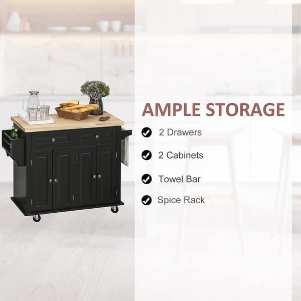 Shop Homcom Rolling Kitchen Island Cart With Rubber Wood Top Spice Rack Towel Rack Drawers For Dining Room Overstock 32538551