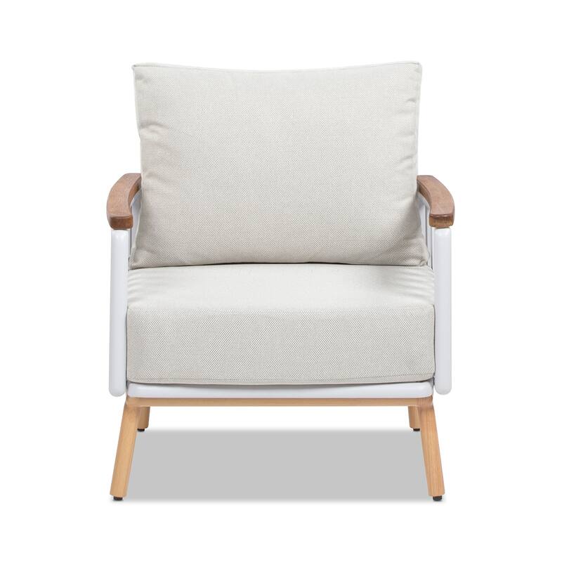 Calarono 29" Teak & Aluminum Patio Accent Arm Chair Set of 2 Sand Dune Chenille