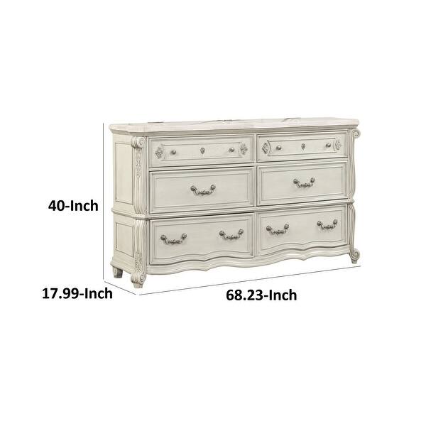 Ellia 68 Inch Wide Dresser, Scrolled, 6 Drawers, Vintage Ivory White - Bed Bath & Beyond - 40694723 Ellia 68 Inch Wide Dresser, Scrolled, 6 Drawers, Vintage Ivory White - Bed Bath & Beyond - 40694723