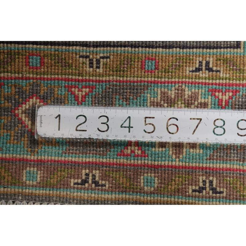 Gray Kazak Foyer Rug Hand-Knotted Geometric Wool Carpet - 2'8"x 3'9"