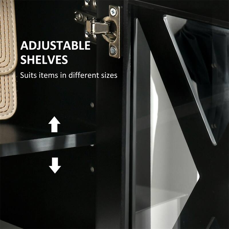 Coffee Bar Sideboard Buffet Cabinet w/ Storage Drawers & Glass Door