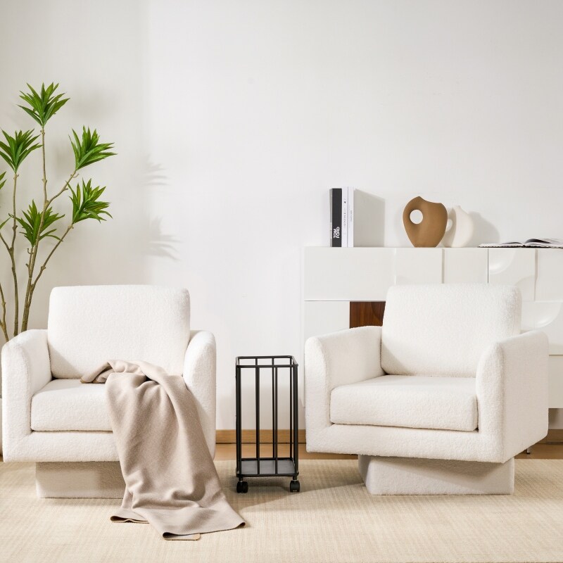 Roomfitters 360° Modern Swivel Accent Chair, Teddy Sherpa Round Armchair with Thick Padded Lounge Seat