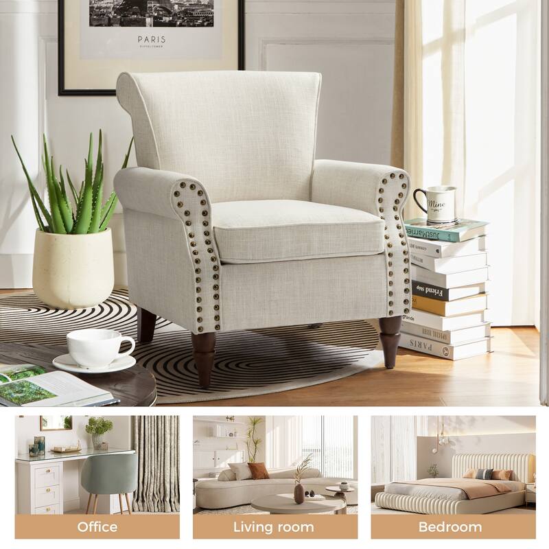 Nyctelius Upholstered Comfy Accent chair with Turned Wooden Legs and Nailhead Trim Set of 2 by HULALA HOME