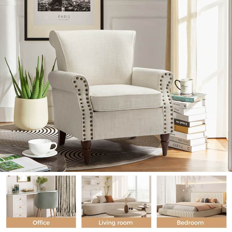 Nyctelius Upholstered Comfy Accent chair with Classic Turned Wooden Legs and Nailhead Trim by HULALA HOME