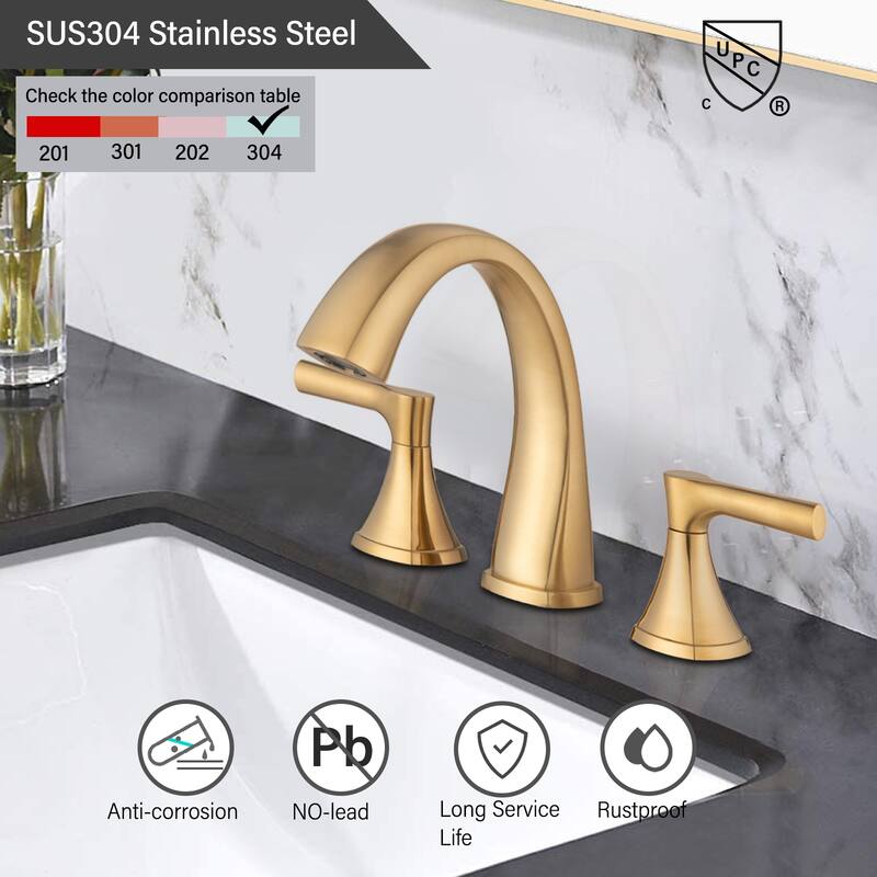 Modern 2 Handle Bathroom Sink Faucet with Pop Up Drain, Ceramic Cartridge, Rust and Corrosion Resistant