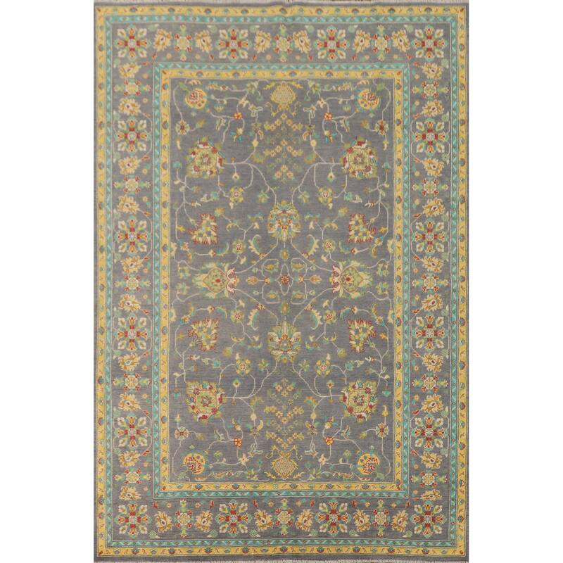 Gray Blue Floral Kazak Oriental Area Rug Handmade Wool Carpet - 6'8" x 9'7"