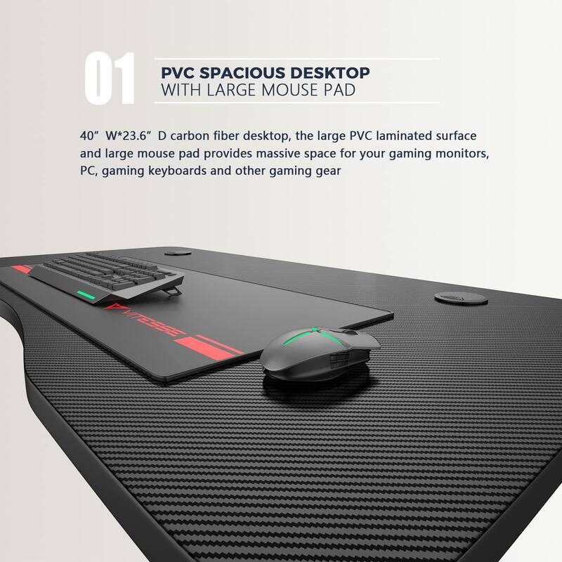 BOSSIN Ergonomic Gaming Desk Z-Shaped Office PC Computer Desk Gamer Tables with Cup Holder and Headphone Hook