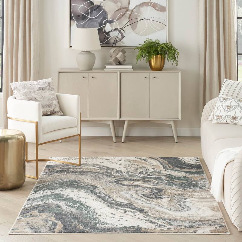 Nourison Illusion Indoor only Blue Abstract Area Rug - 5' 3" x 7'