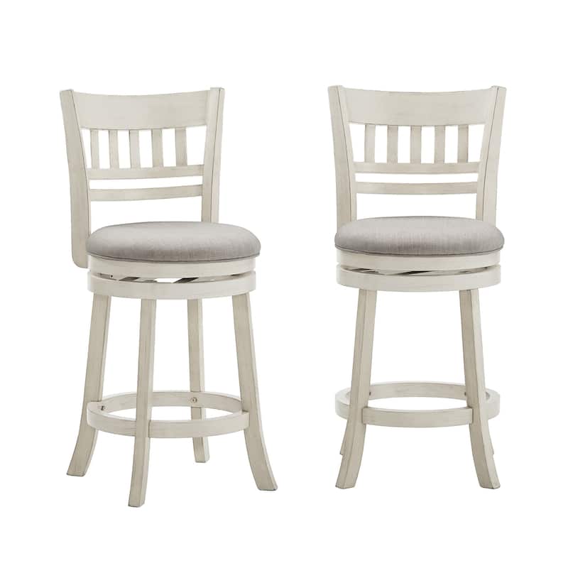 Rovinj Lattice Back 24"H Swivel Counter Height Stool - Antique White-Grey Linen