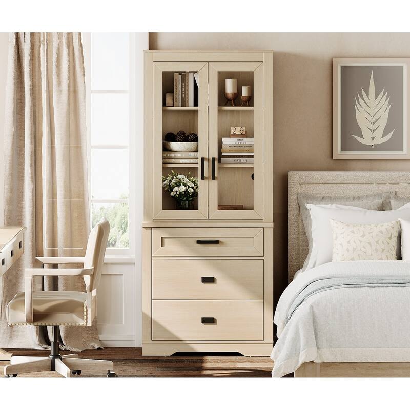 3 Tier Bookcase with Drawer,73.3" Tall Floor Standing Bookshelf