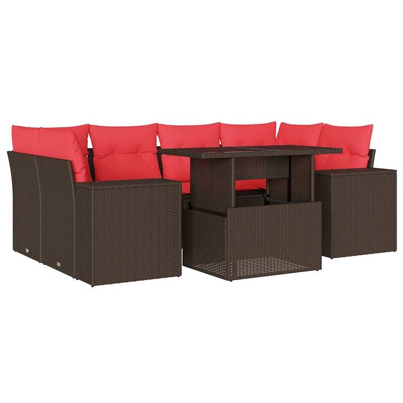 vidaXL Patio Sofa Set with Cushions Table and Couches 7 Piece Poly Rattan