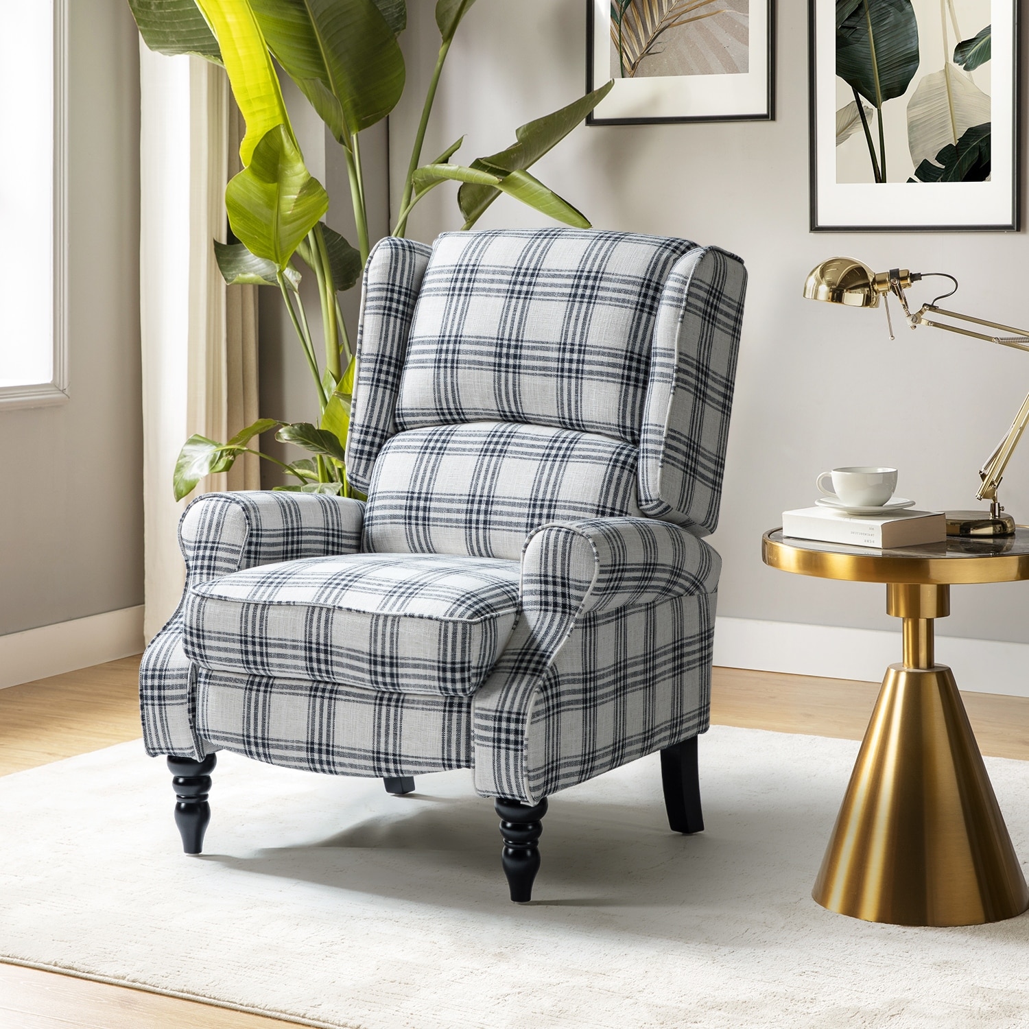 Gray shop plaid recliner