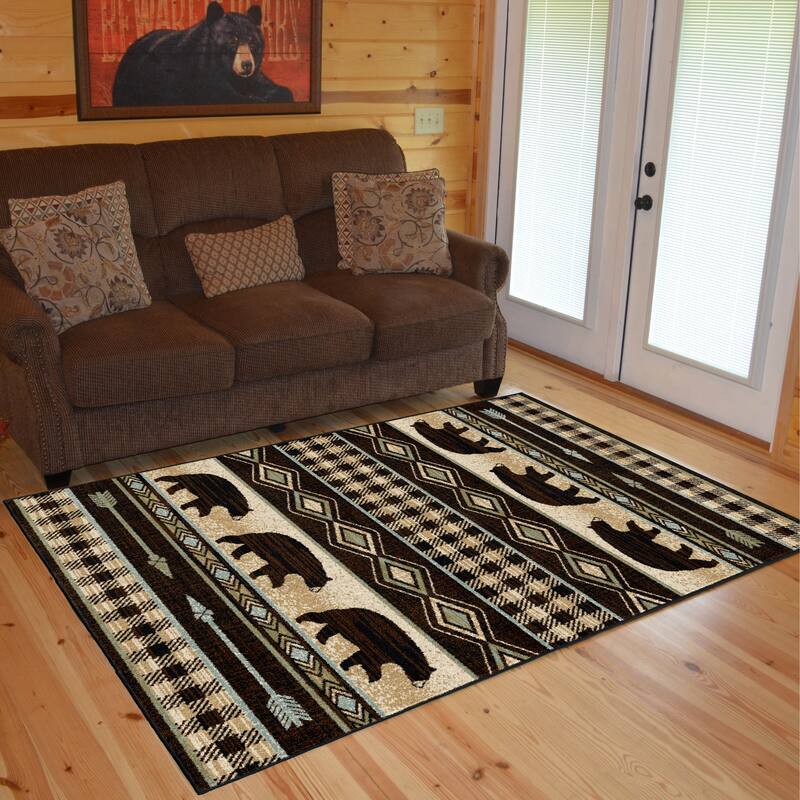 Lodge King Bear Plaid Rug
