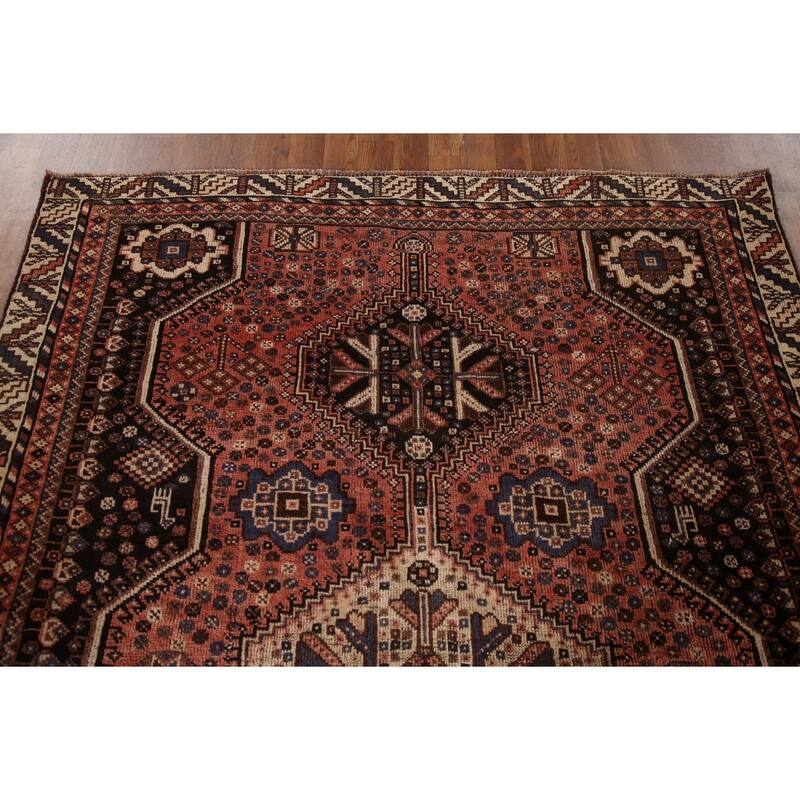 Vegetable Dye Qashqai Persian Rug Hand-knotted Wool Carpet - 5'5"x 7'6"