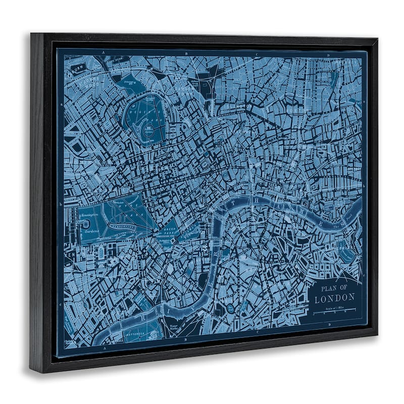 Stupell Blue Detailed London Map Framed Floater Canvas Wall Art Design By Phillipa Katz