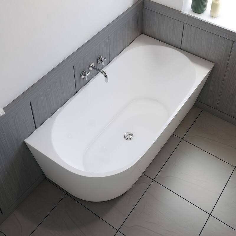 Poppy 59" Corner Freestanding White Acrylic Bathtub