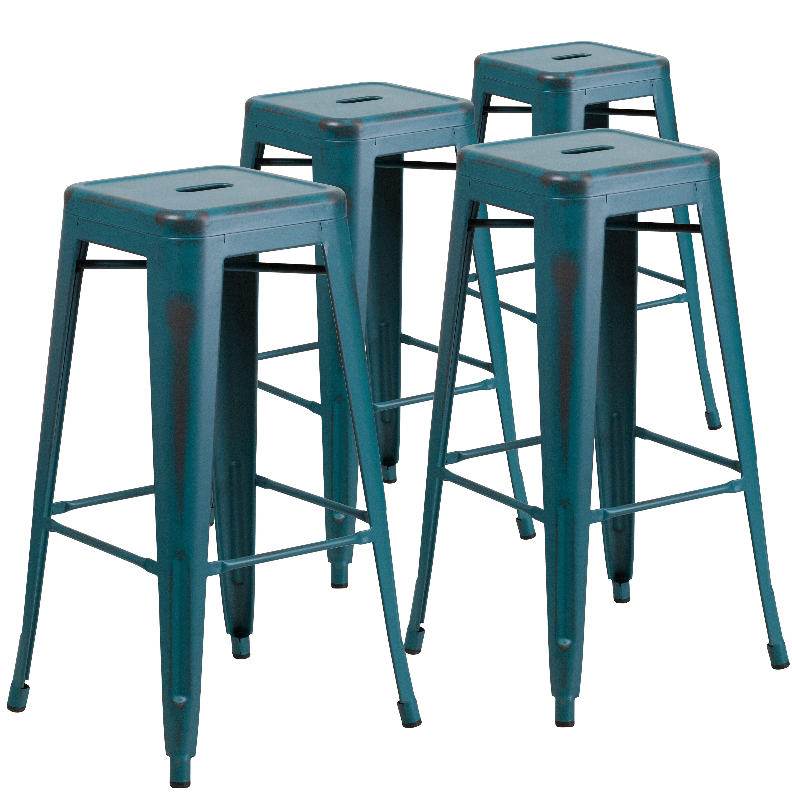 distressed blue metal bar stools