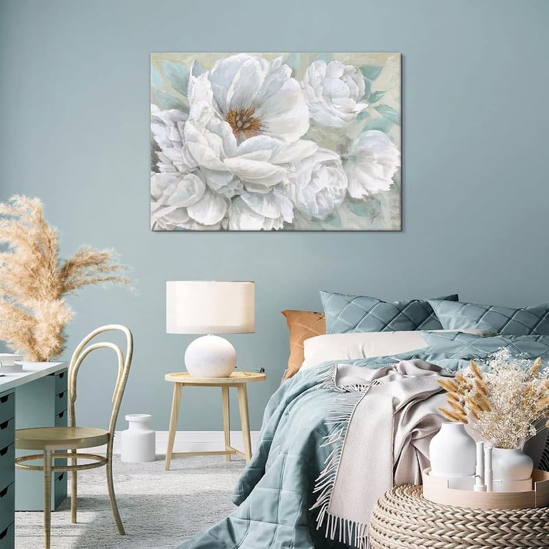 White Flower Canvas Wall Art Modern Blossom Floral Painting