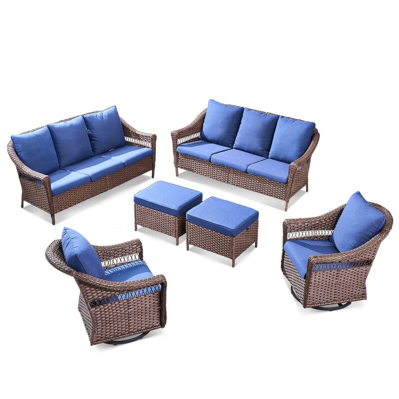 Pocassy 6 Pieces Patio Sofa Swivel Chair with Ottomans