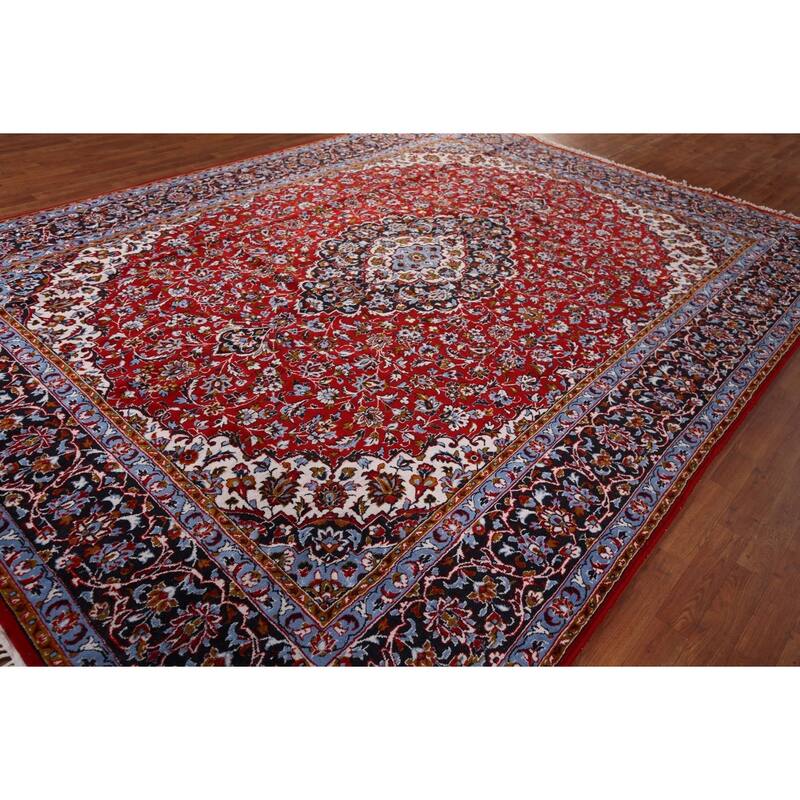 Floral Red Kashan Turkish Area Rug Machine-Made Bedroom Carpet - 9'10" x 13'0"