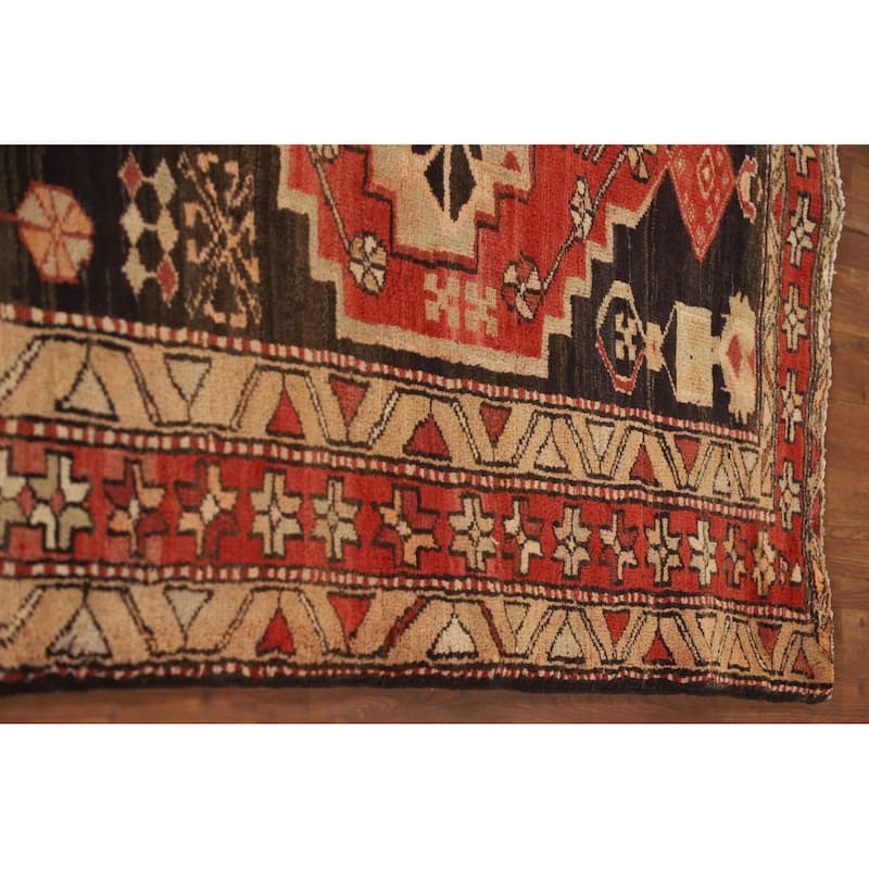 Geometric Ardebil Persian Vintage Runner Rug Handmade Wool Carpet - 3'10"x 10'0"