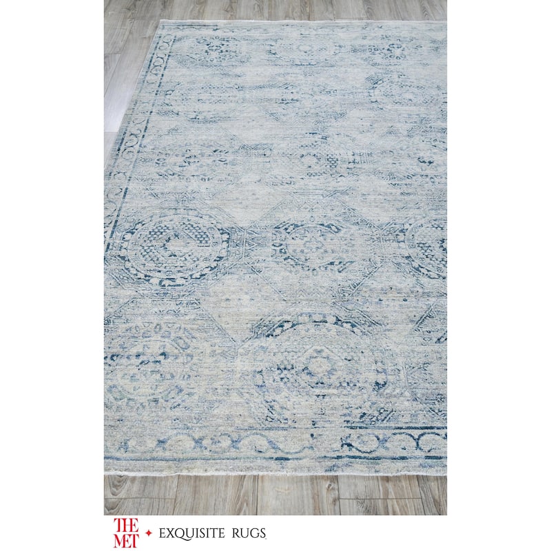 The Met X Exquisite Rugs Vintage Looms Light Blue/Blue Area Rug.