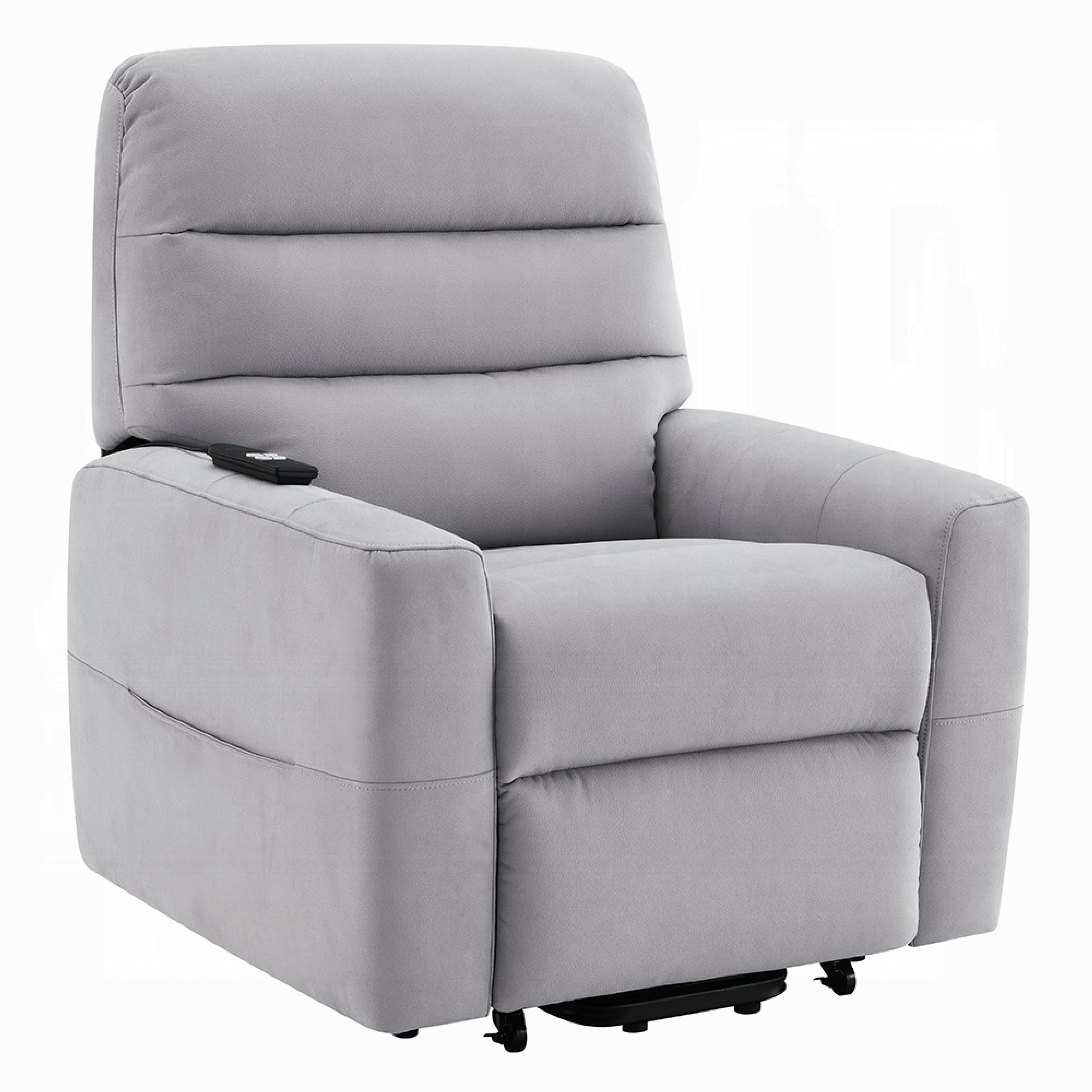 Ima Power Motion Glider Recliner, Wide Tufted Light Gray Faux Leather