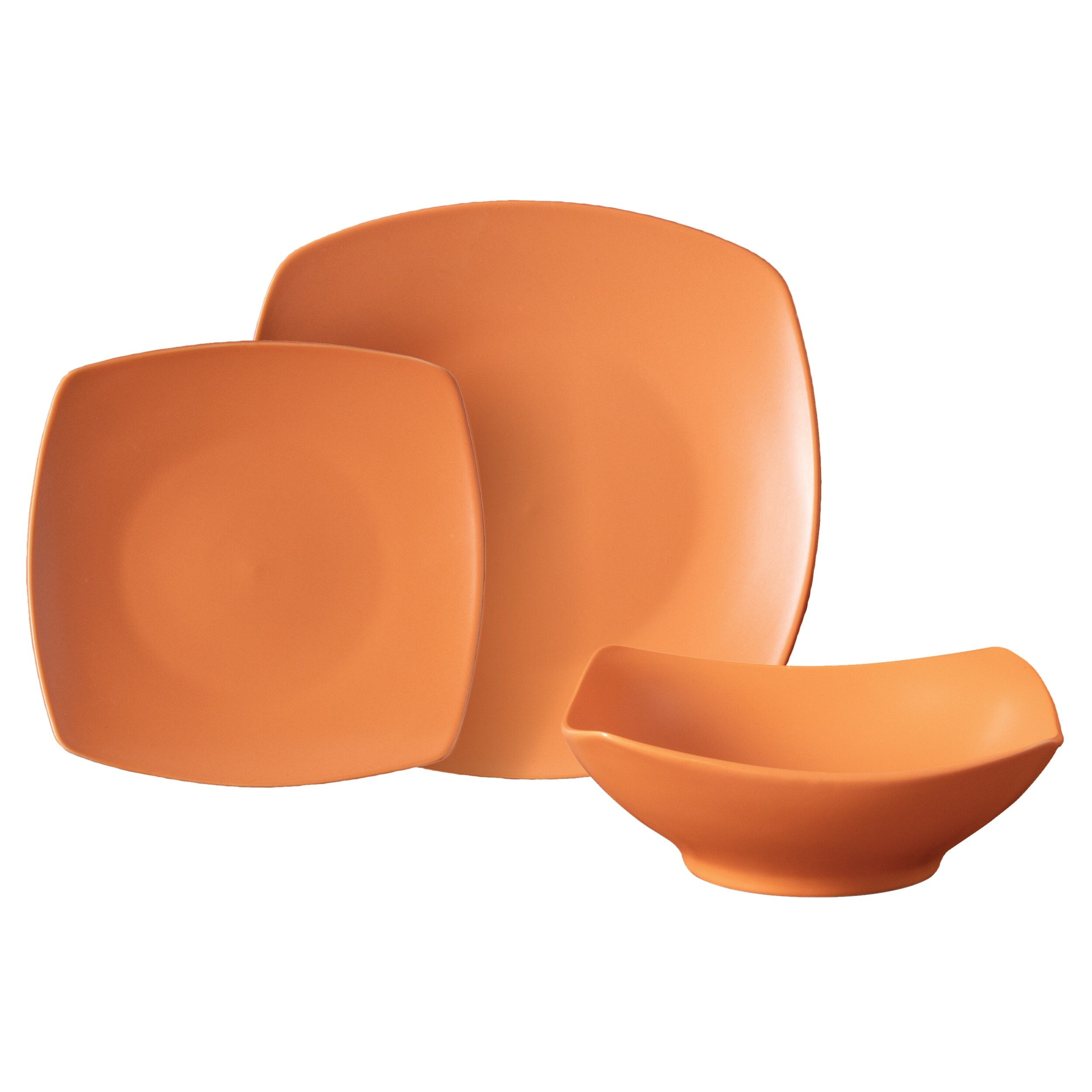 Gibson Home Zen Buffetware 12 Piece Square Fine Ceramic Dinnerware Set in Matte Papaya Orange 12 Pieces Bed Bath Beyond 36832396