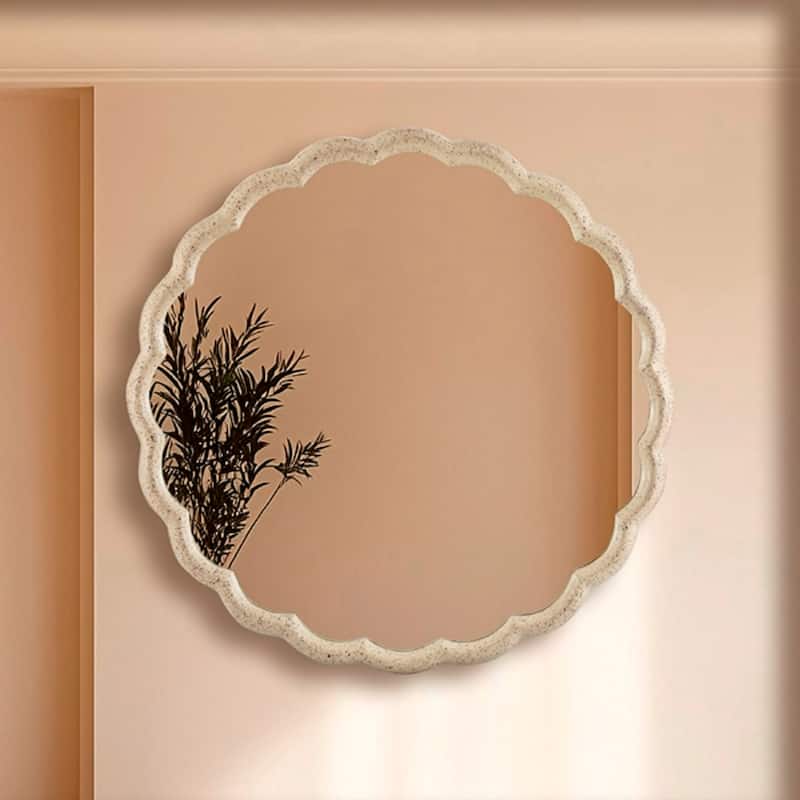 Large Textured Scallop Aluminum Wall Mirror - 31.5" - Antique Brass