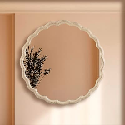Large Textured Scallop Aluminum Wall Mirror - 31.5" - Antique Brass