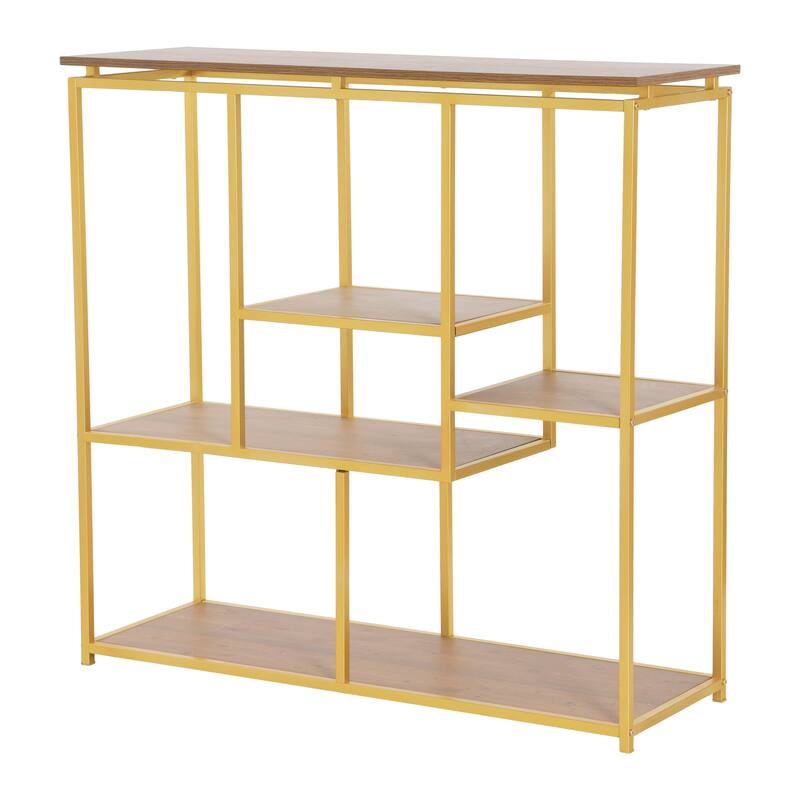 Metal and Wooden Console Table with Multiple Shelves - Overstock - 34942316