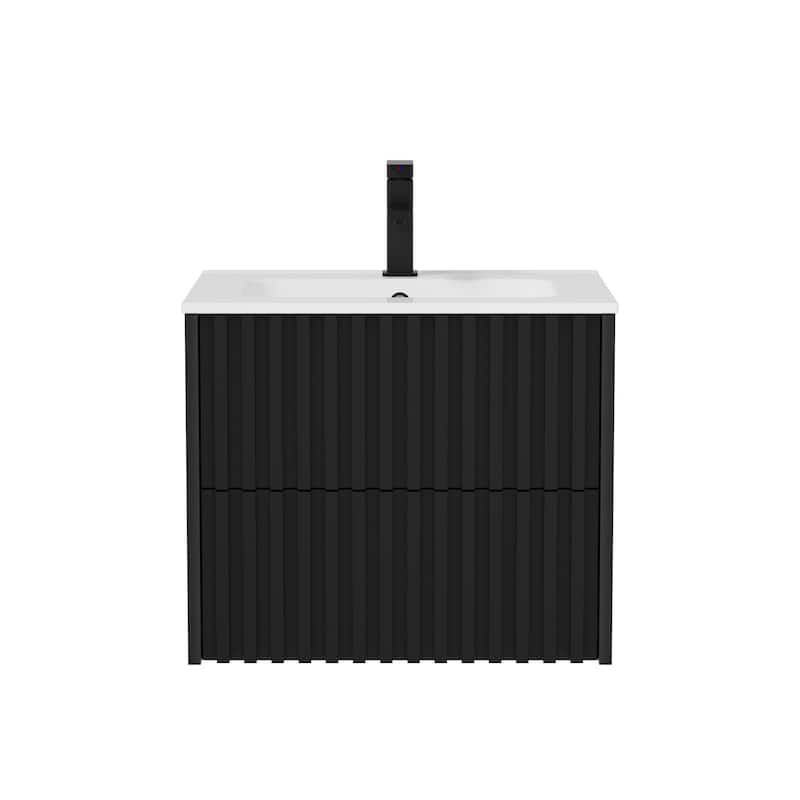 Wall Mounted Bathroom Vanity Set Mid-Century Storage Cabinet with Ceramic Sink