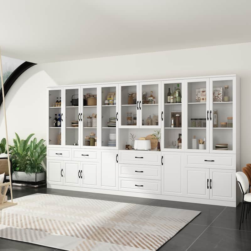 78.7" Large Combo Storage Cabinet Display Bookcase Glass Doors Pantry