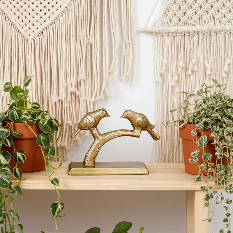 Decorative Metal Charming Birds Figurine - 10", Gold & Metallic - 9.5"