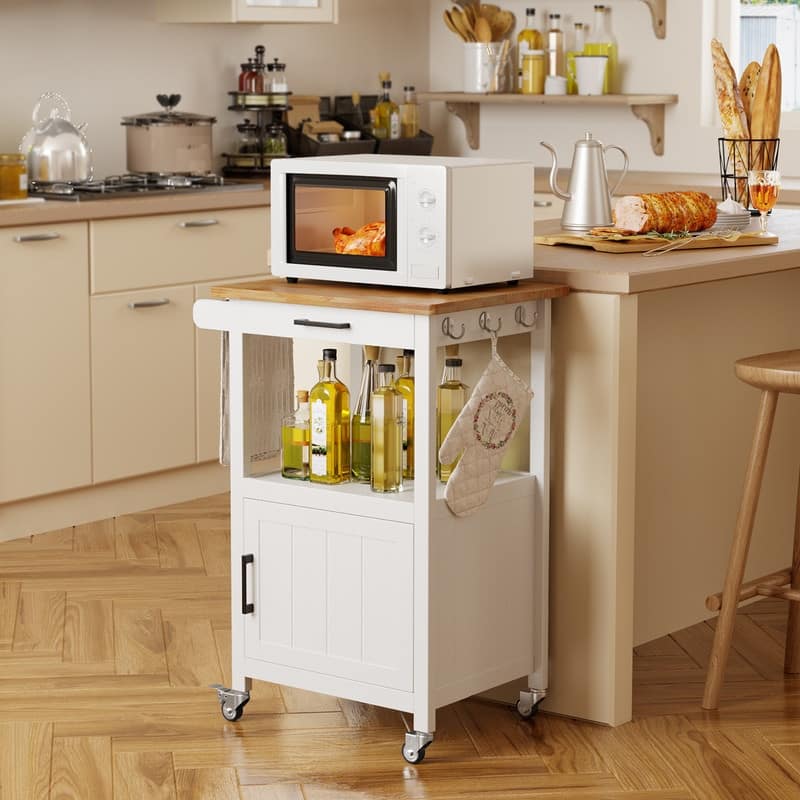Wooden Kitchen Island Trolley Cart with Drawers - White
