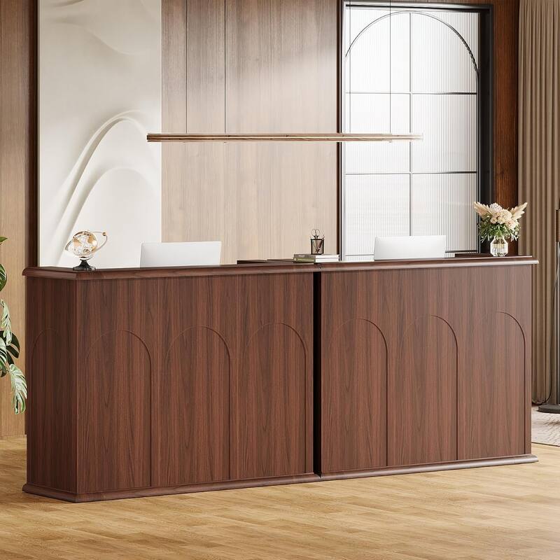 55 Inches Large Modern Reception Desk with Counter Front Counter Desk - Walnut