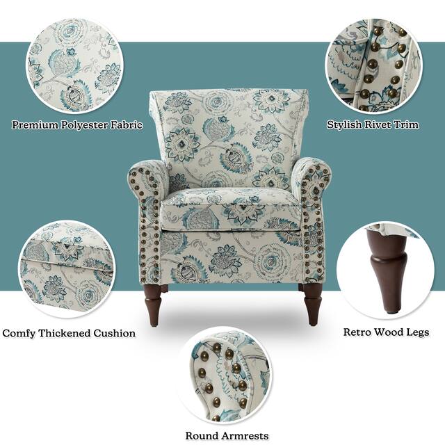 HULALA HOME Nailhead Trim Traditional Accent Armchair with Rolled Arms
