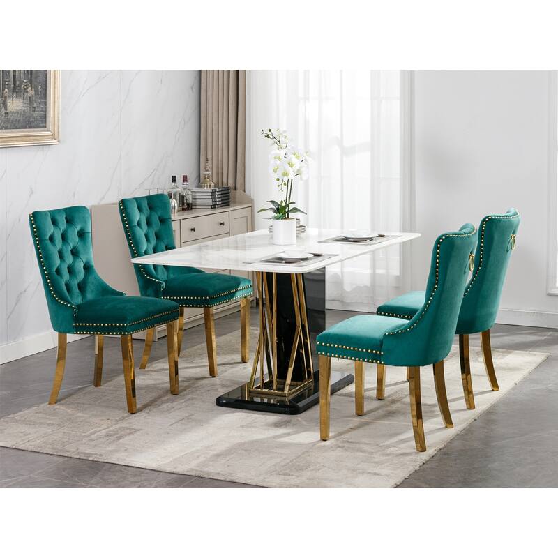 GDF Studio - Modern Velvet Upholstered Wood Dining Chair Set with Chrome Legs & Nailhead Trim (Set of 2)