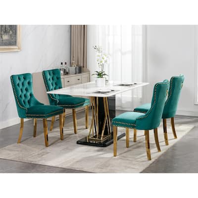 Tufted Solid Wood Velvet Upholstered Dining Chair with Gold Stainless Steel Leg