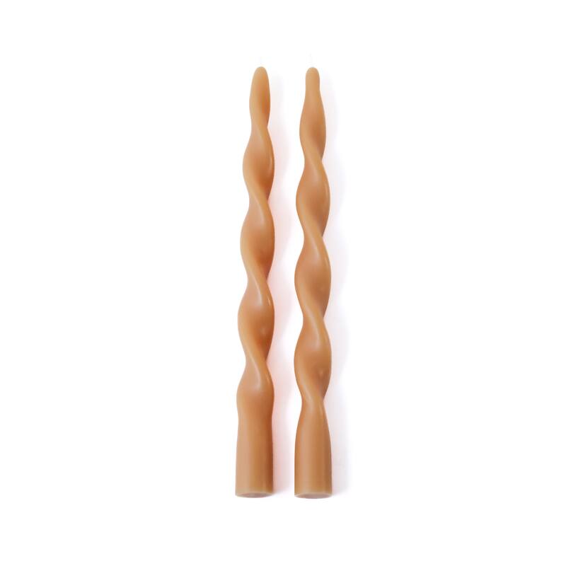 Lumière Twist Formal Taper Candles, Set of 12 - Holiday Table Décor - Desert Beige - 12"