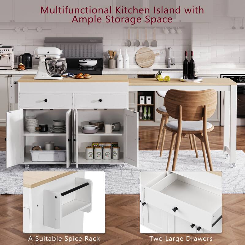 Kitchen Island with Extendable Dining Table,Rolling Kitchen Island on Wheels - N/A