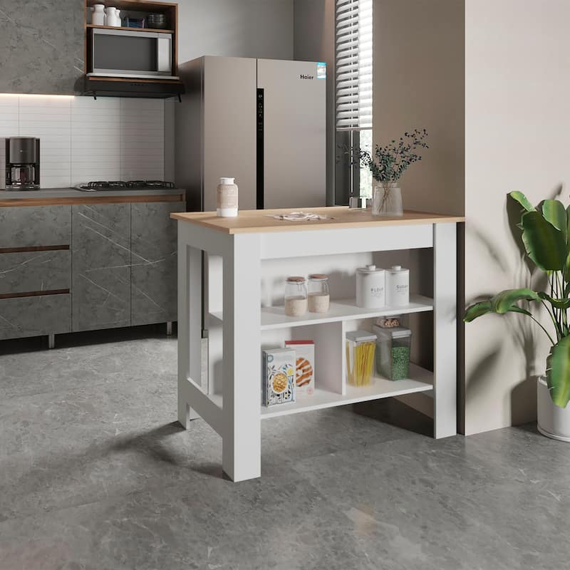 Cortes Kitchen Island 2-Tier Shelf 40" Width and large Work Top