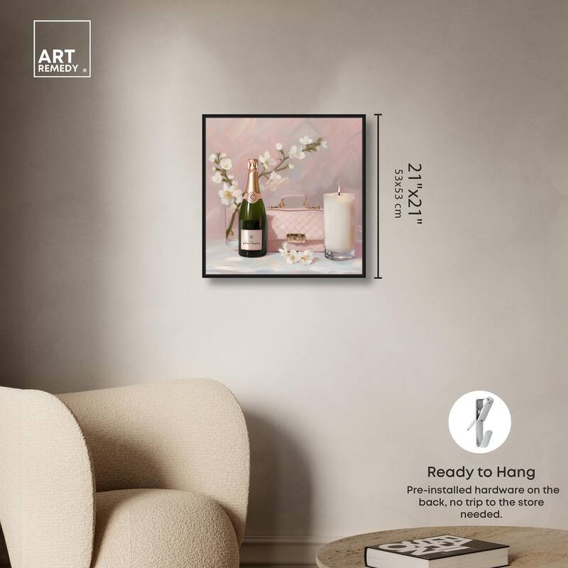 Pink Purse Champagne and Candle Canvas by Art Remedy